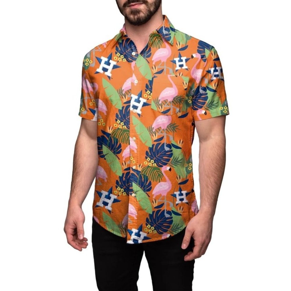 NWT MLB Genuine Merchandise Houston Astros Floral Button Up Shirt Medium…